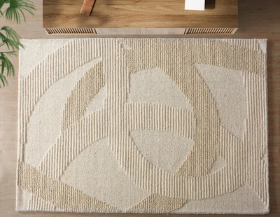 Handwoven Wool Rug, Neutral Geometric Area Rug, Scandinavian Minimalist Carpet