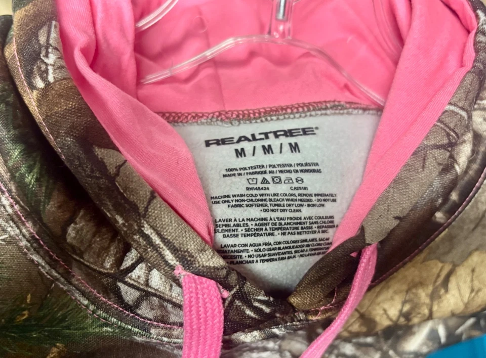 Youth MED Girls REALTREE CAMO w/ Pink Outdoor Pullover Casual Sweat Shirt Hoodie - Image 4 of 4