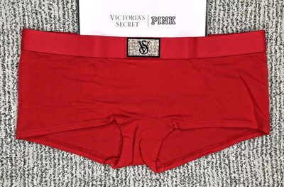 Victoria's Secret NWT XXL Red Shine Patch Boyshort Panty Logo Rhinestone Sexy
