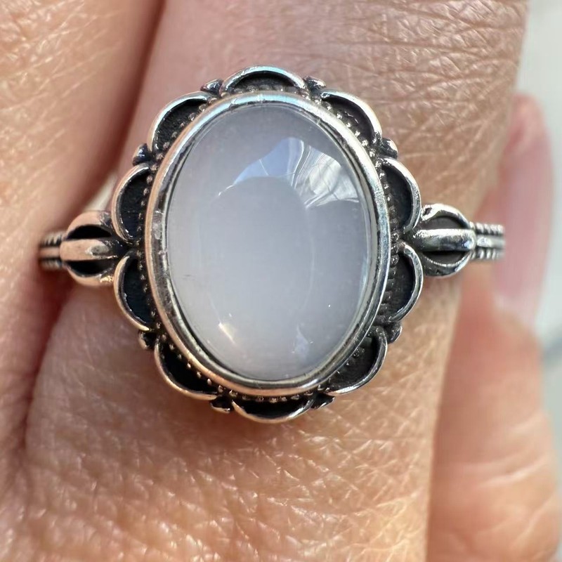 925 Sterling Silver Ring 8x6mm Natural Nephrite Jade Gemstone Handmade Flower