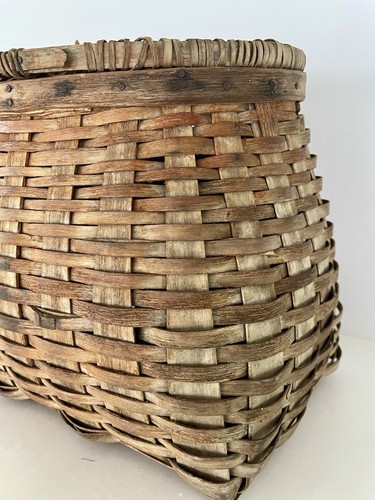 Antique fishing creel basket splint woven patina fly sports Door Decor Basket - Picture 4 of 19