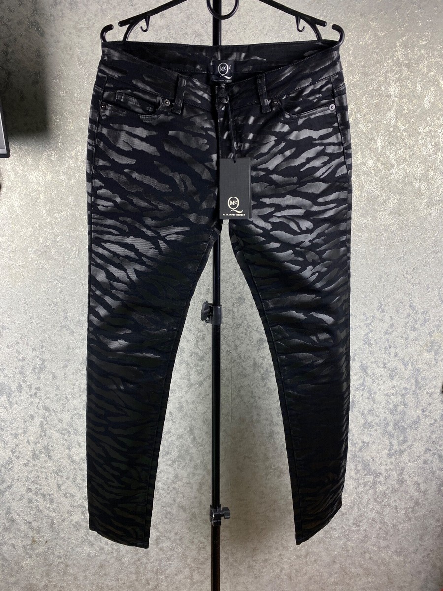 Alexander McQueen Women's Black Zebra Stripe Print Jeans Size 28