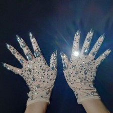 Shining Rhinestones Short Gloves Women Crystal Mesh Gloves Party Outfit Dancer