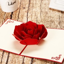 JP/_ 3D Pop-up Rose Flower Paper Greeting Card Valentine/'s Day Romantic Gift Wi