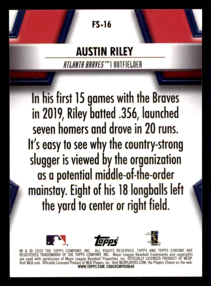 2020 Topps Chrome Future Stars #FS16 Austin Riley - Image 2 of 2