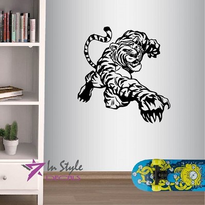 Vinyl Decal Pouncing Tiger Wild Animal Snarling Predator Wall Sticker ...