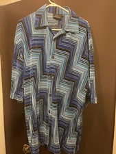 Vintage Power Play Mens Blue Button Up Shirt XL USA Made Disco Club Dance