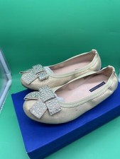 Stuart Weitzman Girl  s Sz 2 Fannie Stardust Ballet Flat/Bow Summer Shoes Golden