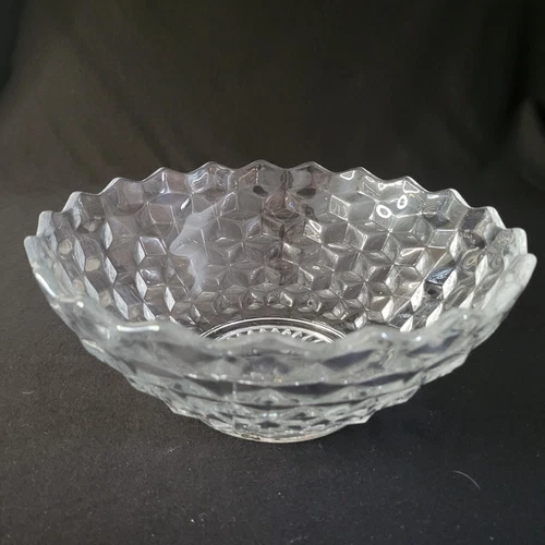 RARE Fostoria American 10 1/4" Flared Cupped Clear Glass Bowl Cubist Stem 2056