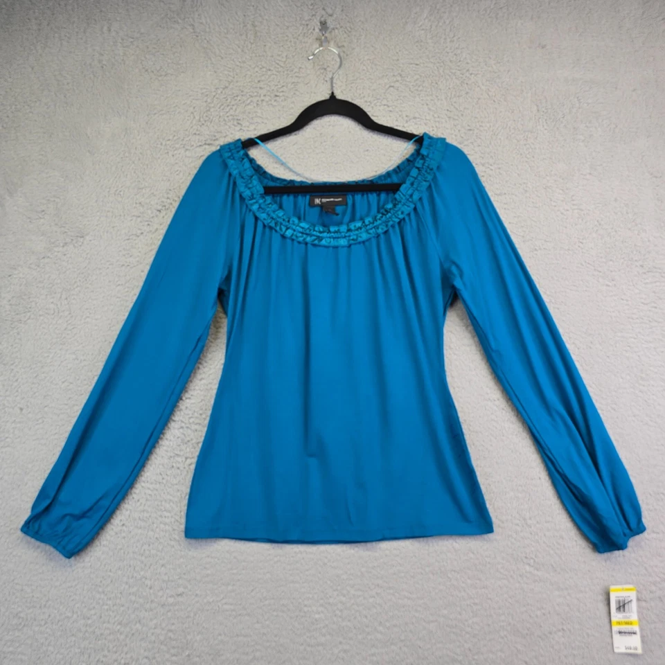 INC Top Mujer M Turquesa Volantes Escote Manga Raglán Boho Hippie Y2K Campesino Foto 2 de 4