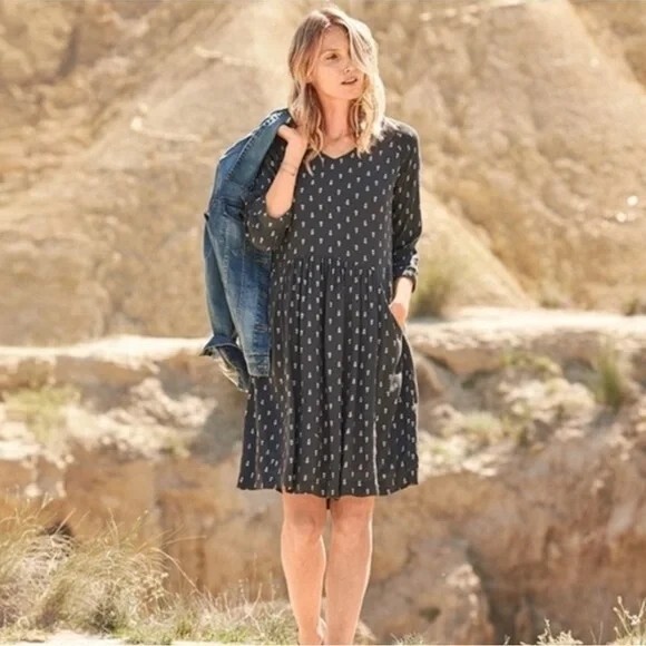 Garnet Hill A-line Loose Fit Bohemian Pocket Dress Women's 12