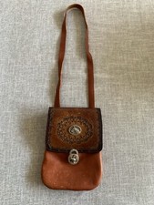 Vintage 60s 70s Horse Shoulder Bag Purse Boho Hippie Leather Hand Tooled