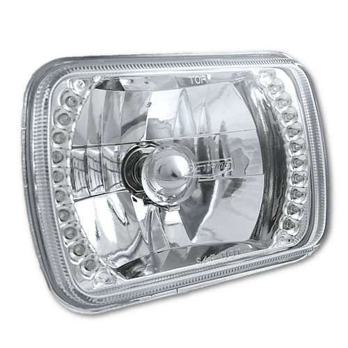 7X6 Red LED Halo Halogen Crystal Clear Headlights Angel Eye H4 Light