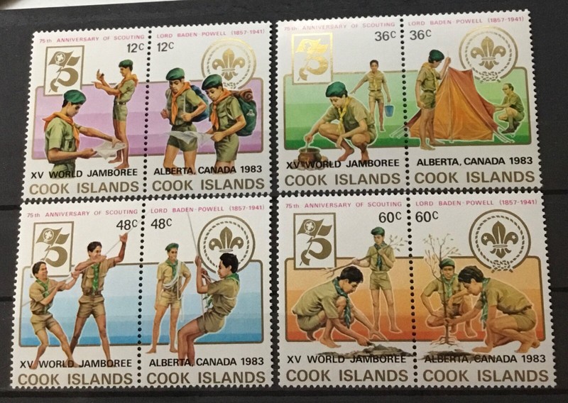 COOK ISLANDS #705-708. 75TH ANNIV. SCOUTING - (O/P) XV WORLD JAMBOREE. MNH