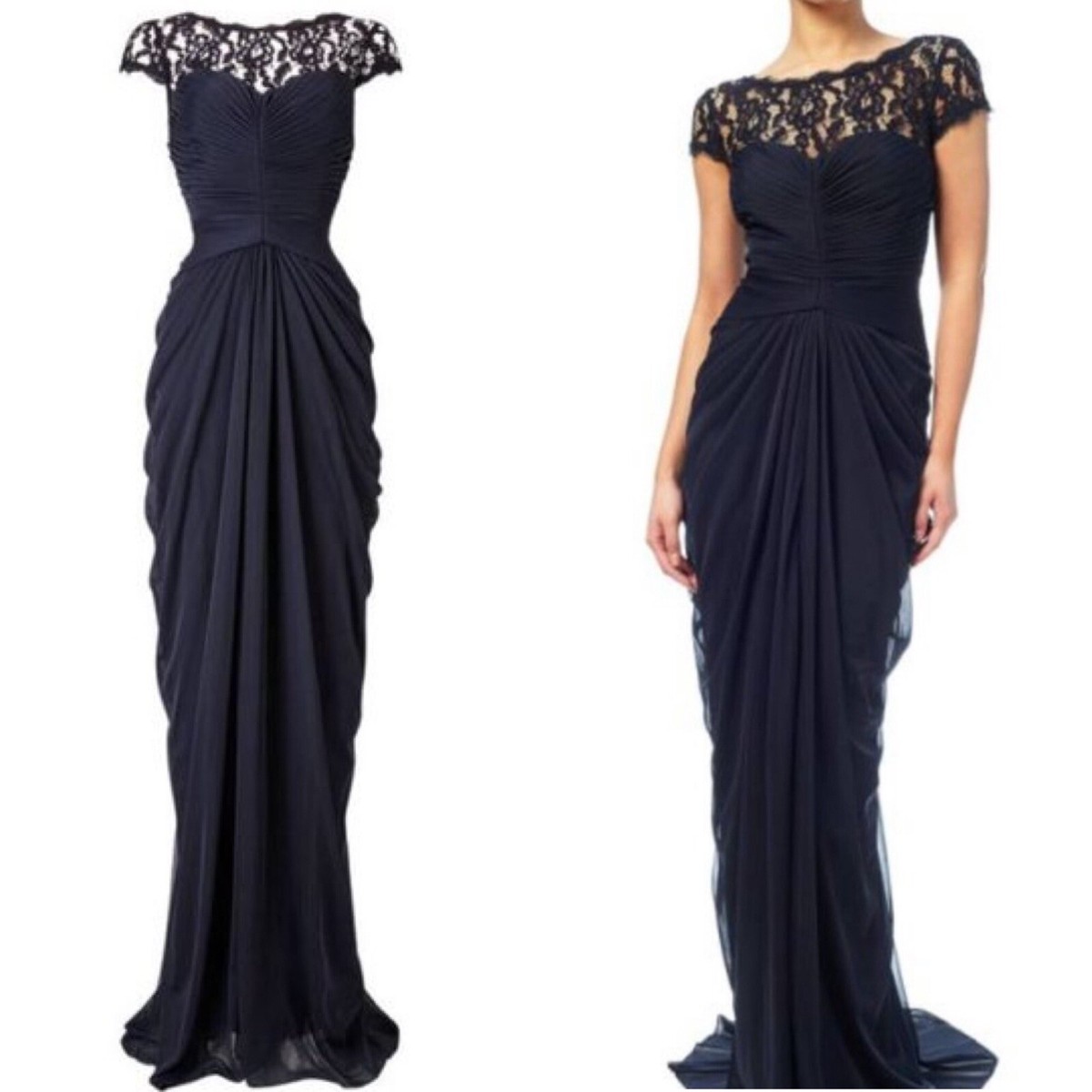 lace draped dress Lace-Up Long Prom Dress with Side Drape Marigold / 4 main image 1