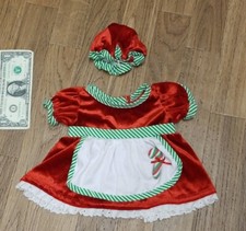 Build A Bear Mrs Claus Dress Red Velour Christmas Holiday Candy Cane Apron Hat