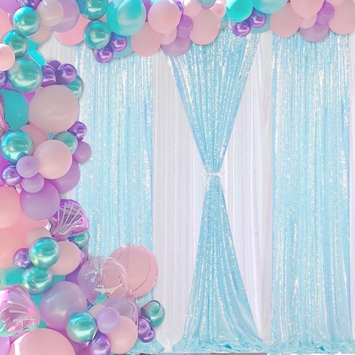 Seamless 2ft x 8ft Mermaid Blue Sequin Backdrop - 4 Piece Set for Celebrations - Picture 4 of 9