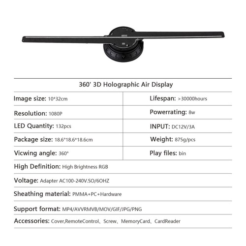 3D Holographic Projector 224 LED Hologram Fan Advertising Player Kit w/Control - Picture 2 of 12