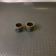 TWO TINY SALT GLAZE CROCKS, 1 W/HEART, 1 W/ABC