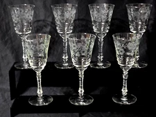 Vintage ROCK SHARPE 7.875" Cut Pattern 3005-8 Water Wine Goblet Glass - Set Of 7