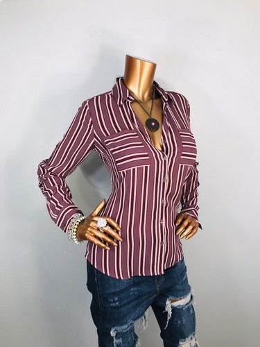 Express Portofino S Top NWT $59 Striped Slim Fit Logo Button Up Shirt Long Slvs - Picture 6 of 12