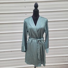Halston Women's Green Striped Satin 3/4 Sleeve Quality Robe size M Medium 