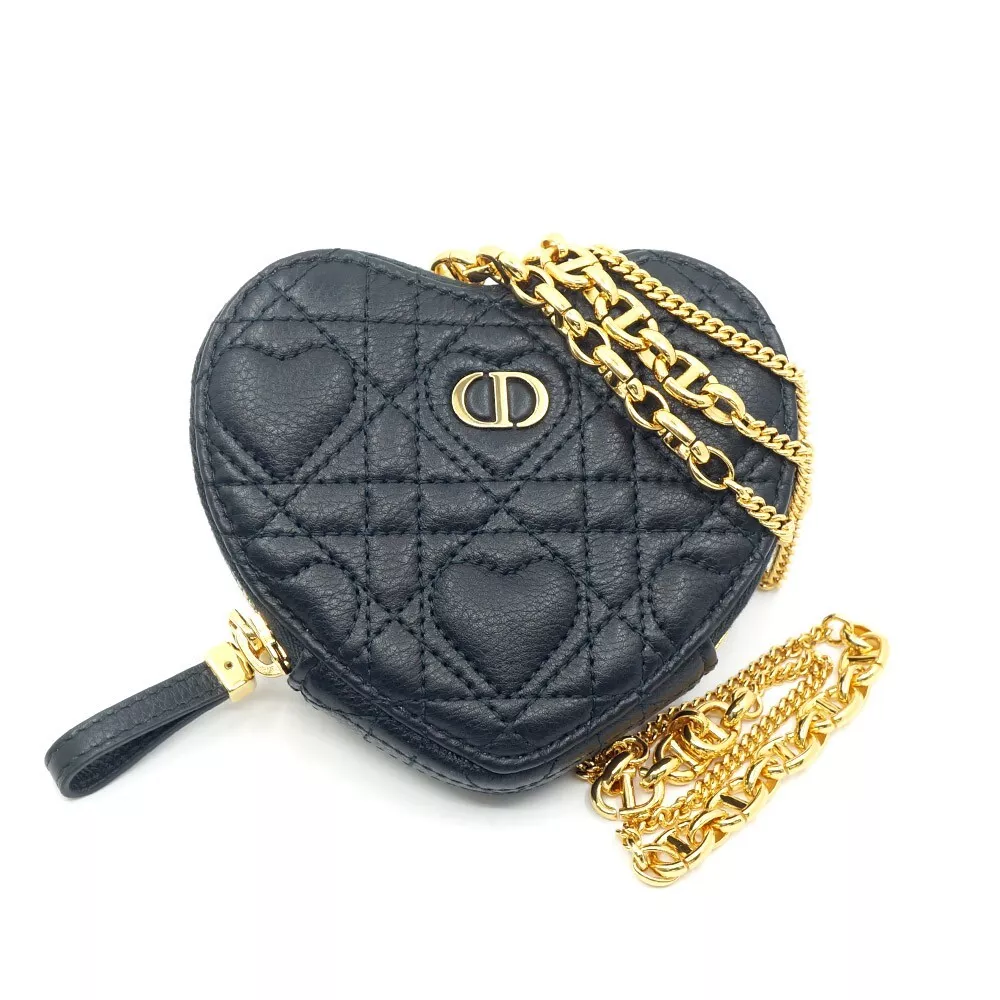 Sac bandoulière Dior Caro chaîne coeur pochette noir or quincaillerie avec boite authentique