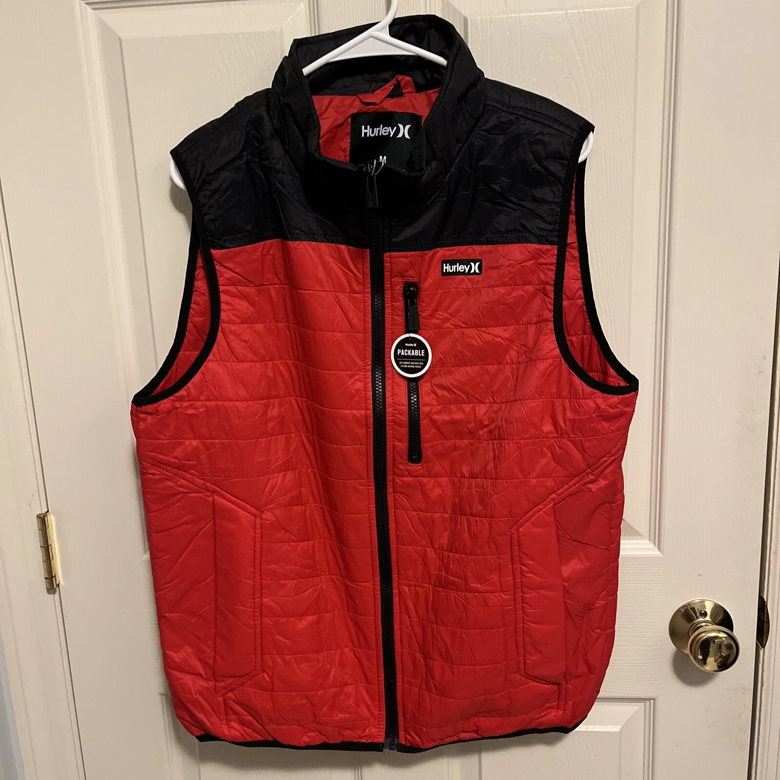 Hurley Truckee Quilted Puffer Thermal Wall LW Mens Packable Black/Red NEW Size M