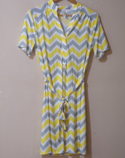 Nwot! Tacera Short Sleeve Shirt Dress Stretch Yellow/White/Grey Womens S #H46-35