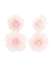 NEW PINK TULLE & PEARL DOUBLE FLORAL FLOWER HANDMADE DROP EARRINGS