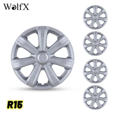 15" 4Pc Wheel Rim Covers Chrome Silver Hubcaps On Full Hub Caps For R15 Car Tire