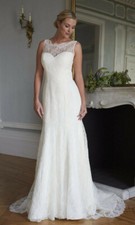 Augusta Jones Tanya 12 Cream Silk Wedding Dress Sequins Fit & Flare Train $2,772