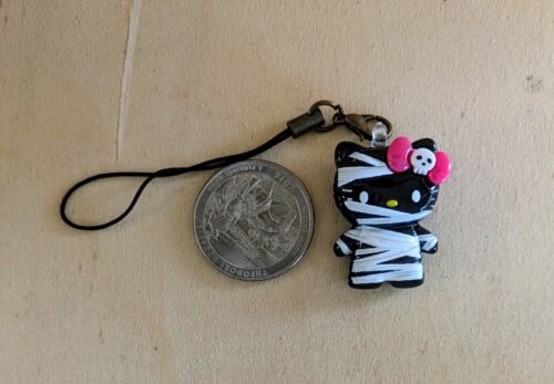 Bn resin charm phone strap lariat ornament - Hello Kitty Mummy white on black(3)