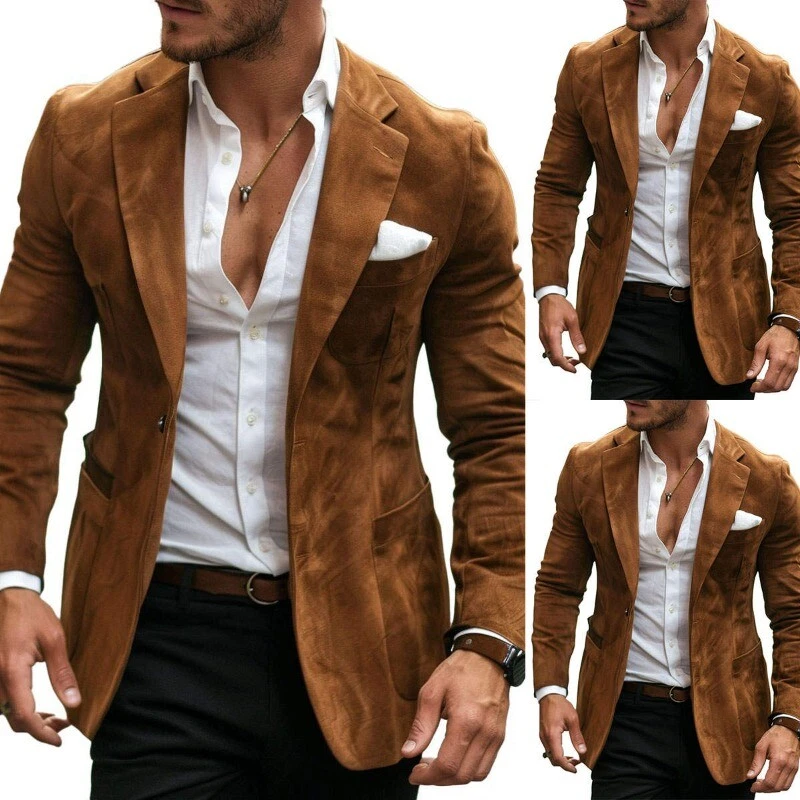 Brown Suede Men's Jacket Single Breasted One Button Notch Lapel Business Blazer
Opens in a new windo