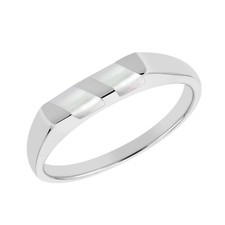 Casual Modern Slanted Bar White Mother of Pearl Inlaid Sterling Silver Ring-9