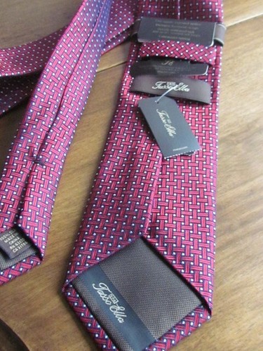 New 60" Silk Tie Woven Tasso Ella Geometric Medallion Burgundy Blue White - Picture 8 of 10