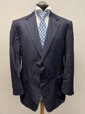 CANALI ANZUG JACKE/BLAZER WOLLE/LEINENMISCHUNG IN MARINE SAGT 48R, ABER 42R TOP COND.