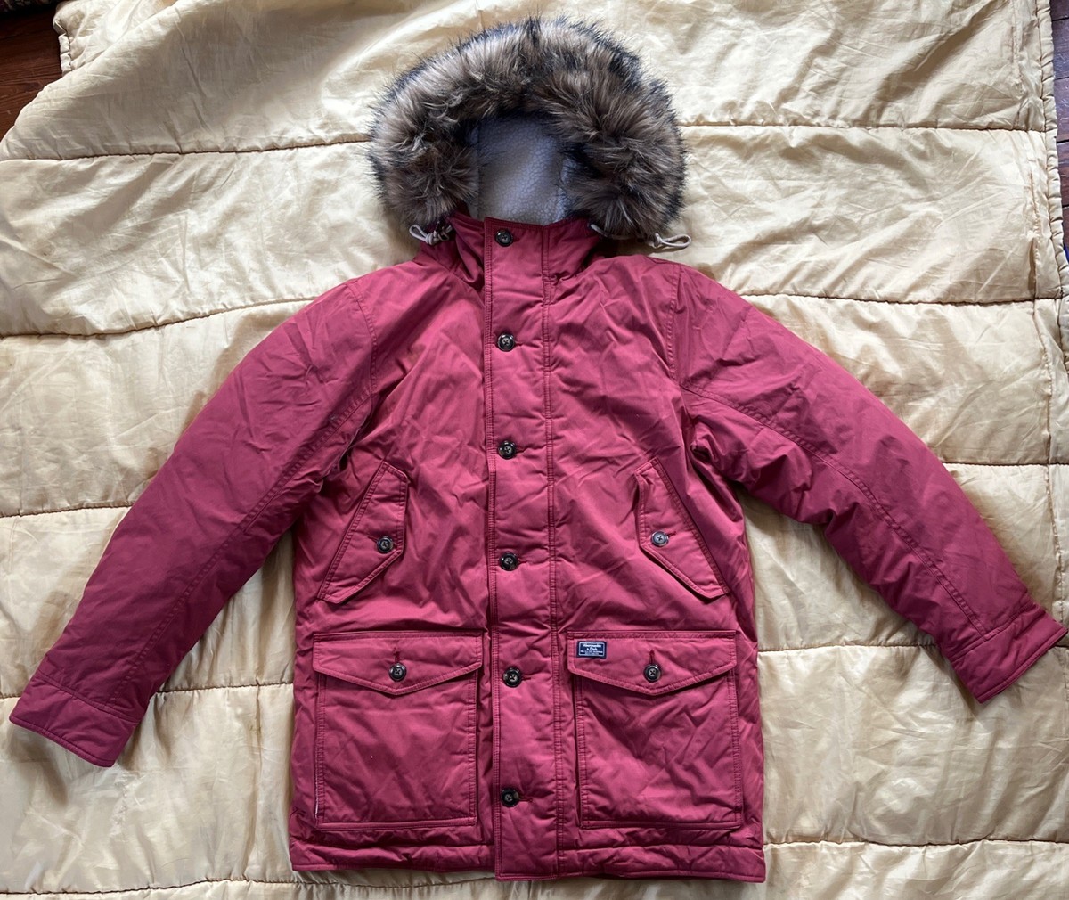 Abercrombie & Fitch Ultra Down Parka Jacket Mens Med Brick Red Fur