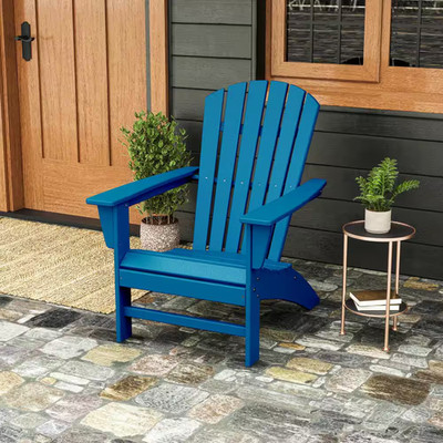 Grant Park Traditional Curveback Pacific Blue Plastic Patio Adirondack Outdoor C