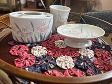 Floral Lite CottageCore Otagiri Japan Iris Cup Toothbrush holder  Soap Dish Vtg