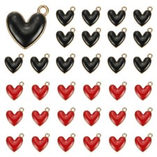 50 Pcs Enamel Alloy Heart Charm for Necklace Bracelet Earrings, Black/Red
