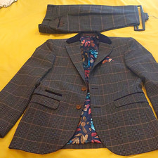 NEXT Mens Slim Fit 2pc Check Suit 36S Jacket 32W 31L Single Breasted