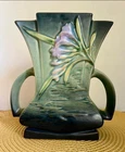 Roseville Pottery Freesia 1945 Vintage Art Pottery Blue Handled Vase 200-7
