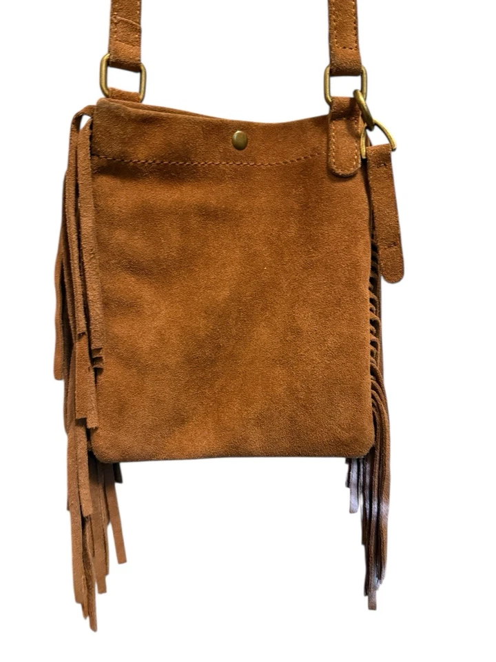 Bandolera Lucky Brand Flecos Marrón Gamuza Cuero Western Boho Bohemio Festival Foto 2 de 4