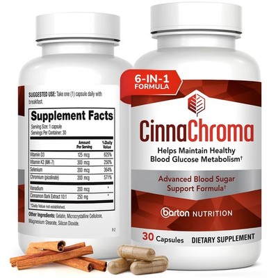 CinnaChroma Capsules  Cinnamon Supplements with 101 Extract, Chromium, Vanadi...