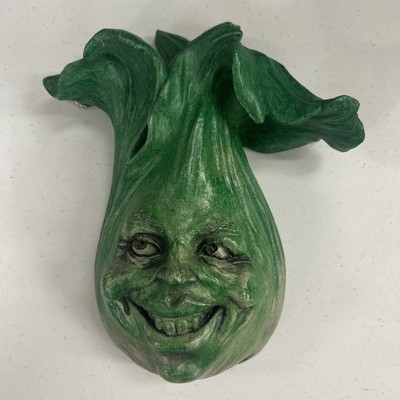 Handmade Leafy Green Vegetable Face Wall Sculpture-signed