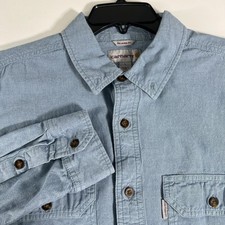 Carhartt Shirt Mens Large Blue Chambray Relaxed Fit Button Front Long Sleeve