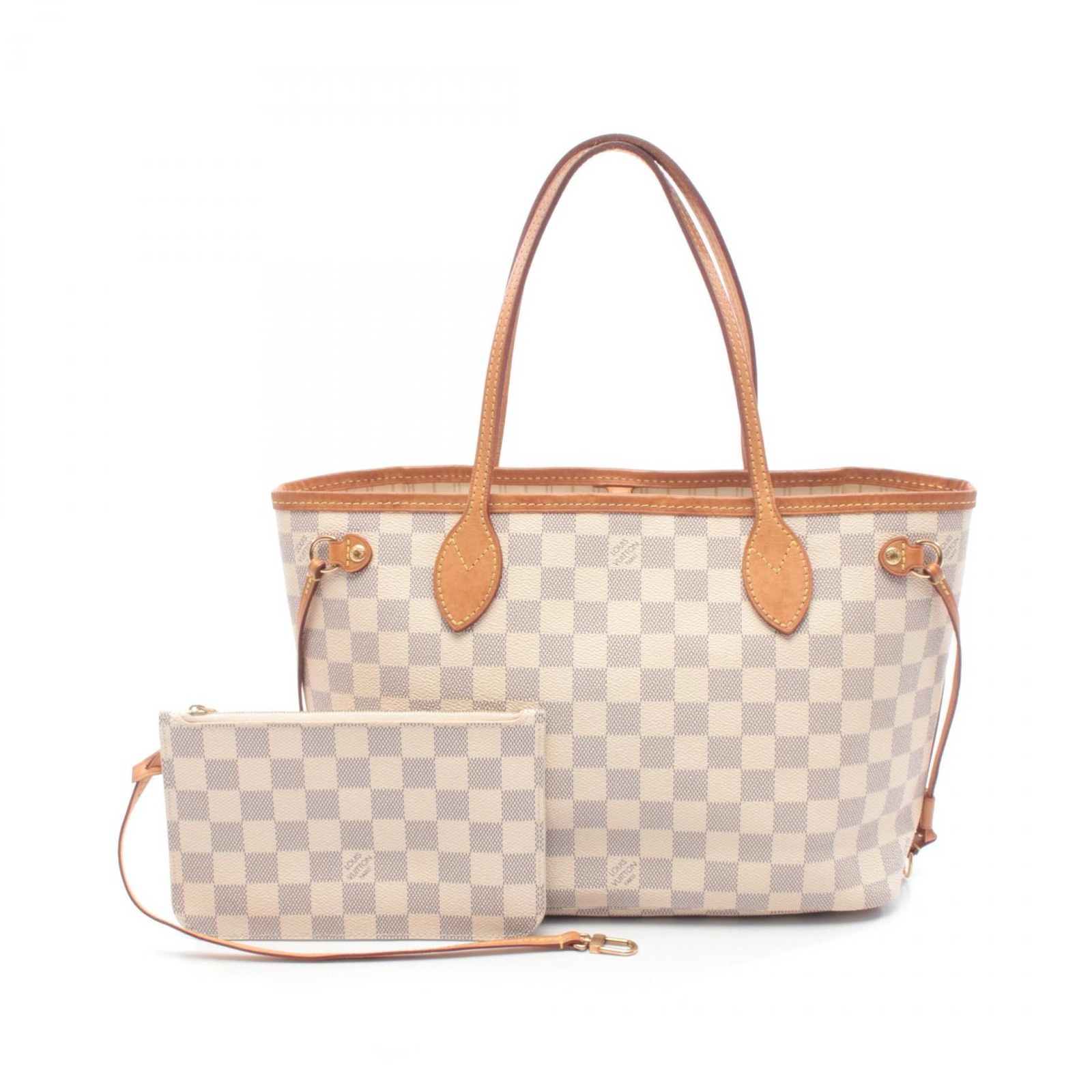 LOUIS VUITTON Neverfull PM Shoulder Tote Bag N51110 Damier Azur White Used Women