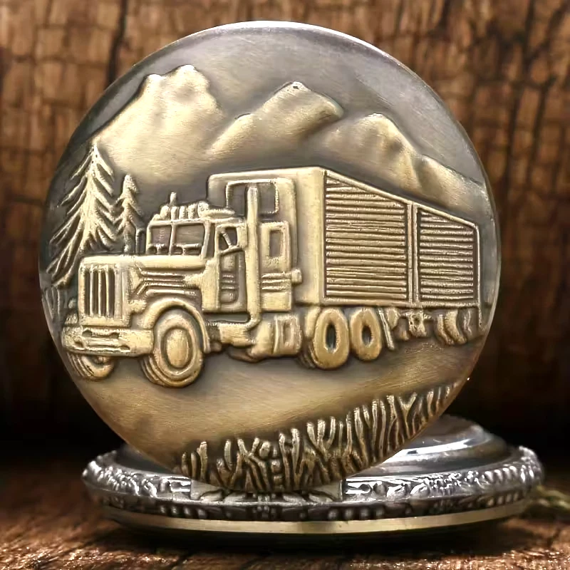 Truck Forest Quartz Pocket Vintage Stainless Steel Necklace Pendant Fob Watch - Image 2 of 4