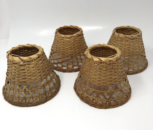 Woven Wicker Rattan Clip On Light Shade Natural 4" Set of 4 Boho Country Chic